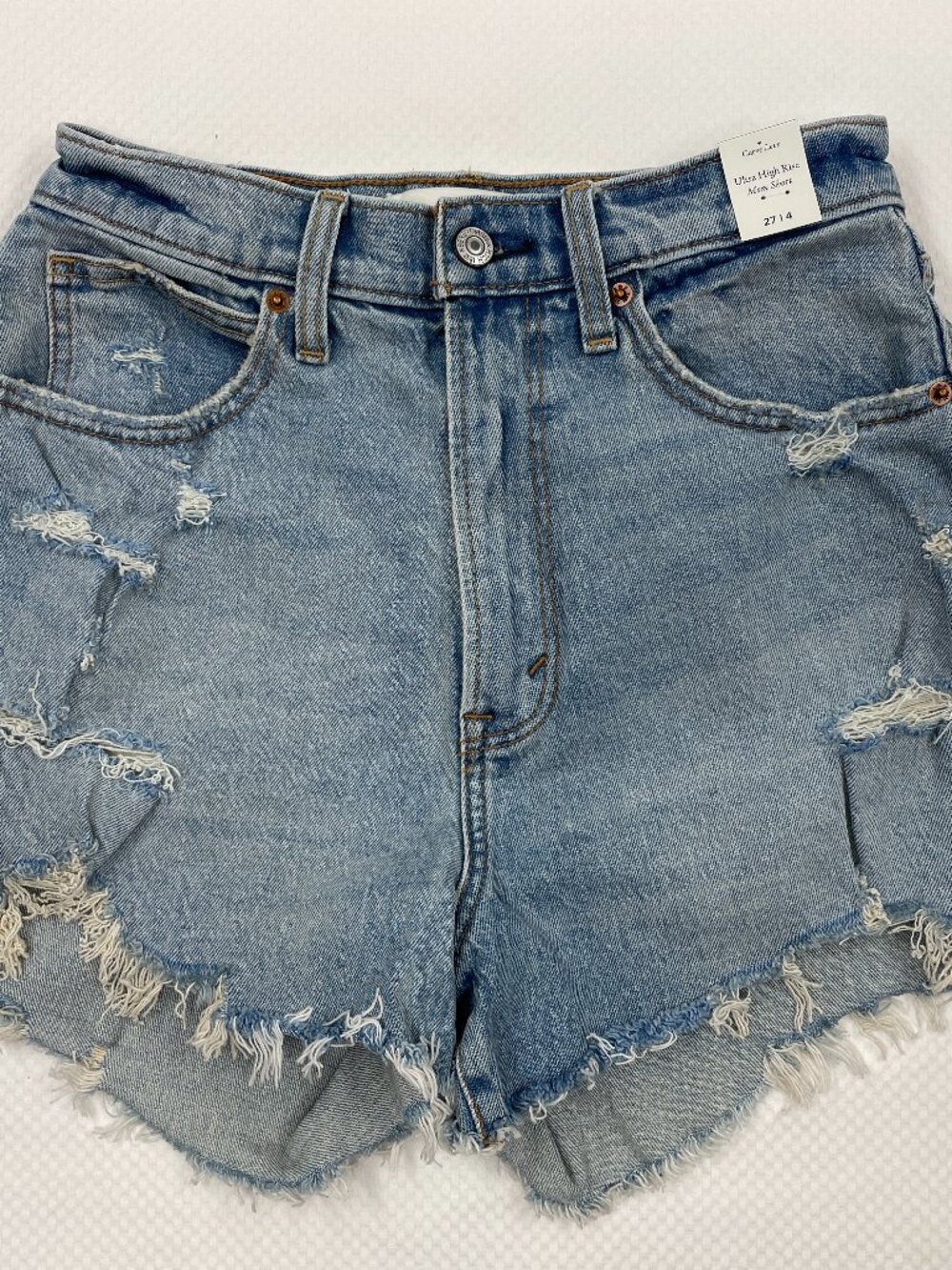 Abercrombie & Fitch Curve Love Ultra High Distressed Jean Shorts Women's 27 NEW